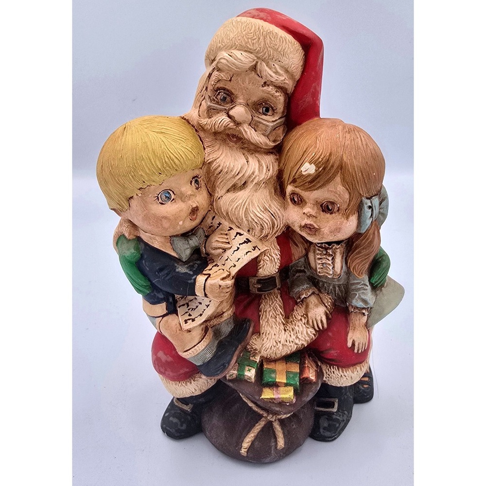 Vintage Santa‎ Claus Figurine with 2 Children Holding Naughty List Christmas
